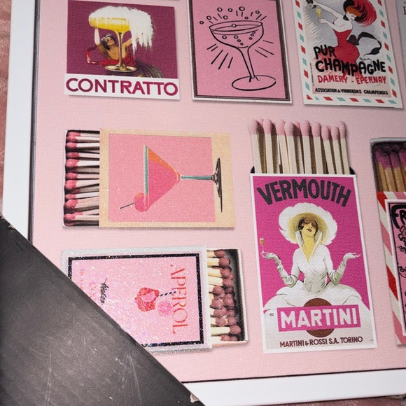 Crystal Luxe Pink Champagne & Cocktail Matchbox Wall Art NWT - Picture 10 of 11